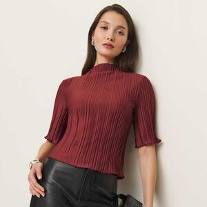 Reformation Spencer Knit Pleated Mockneck Top